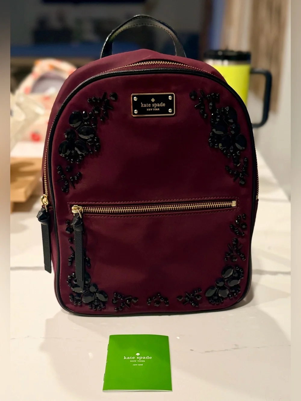 Kate Spade Wilson Road Burgundy Crystal Embellished Backpack RARE Retail $320